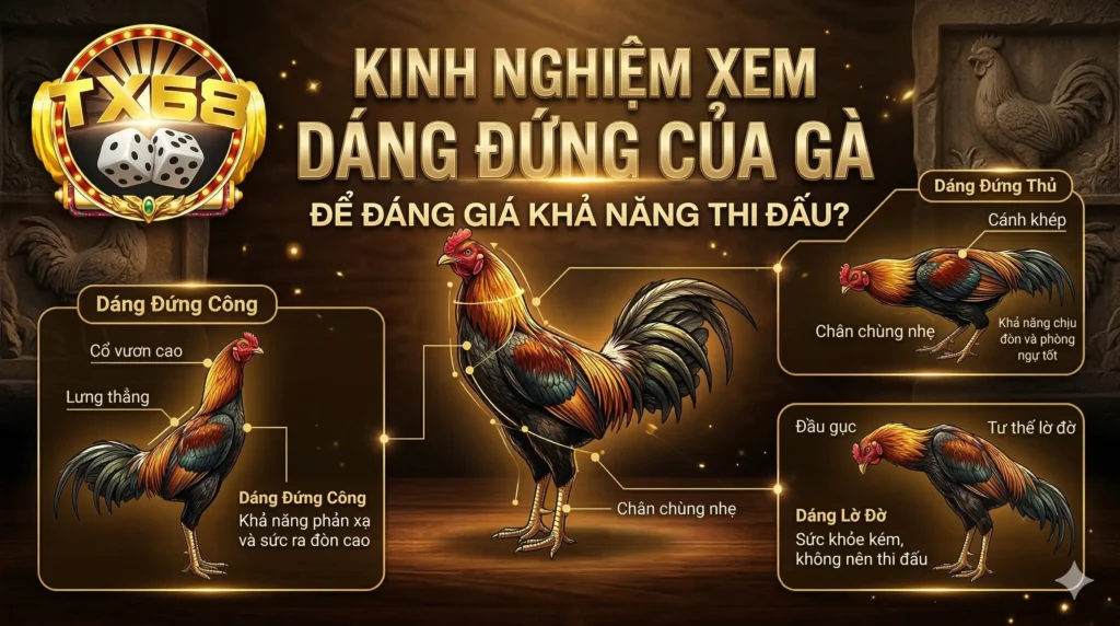 Kinh nghiệm xem dáng đứng của gà để đánh giá khả năng thi đấu